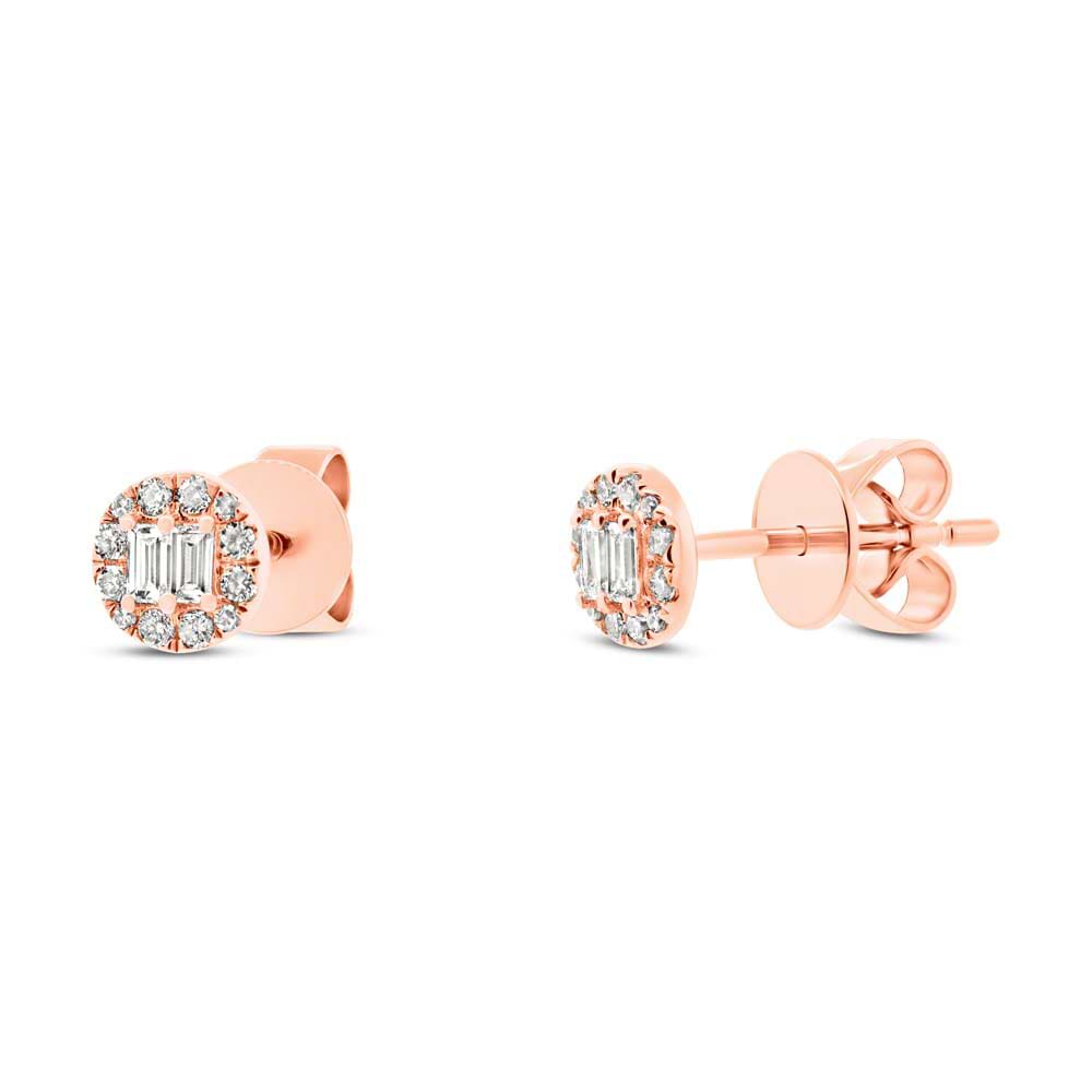 0.20ct 14k Rose Gold Diamond Baguette Stud Earrings