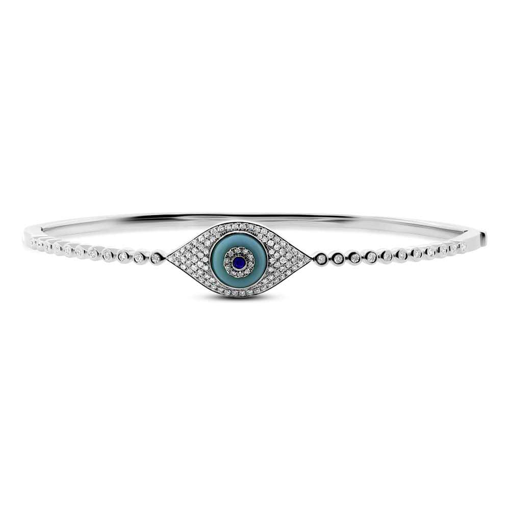 0.42ct Diamond & 0.60ct Blue Sapphire & Turquoise 14k White Gold Eye Bangle Bracelet