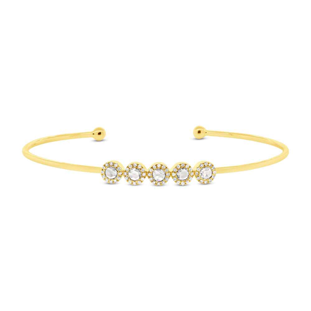 0.39ct 14k Yellow Gold Diamond Rose Cut Bangle Bracelet