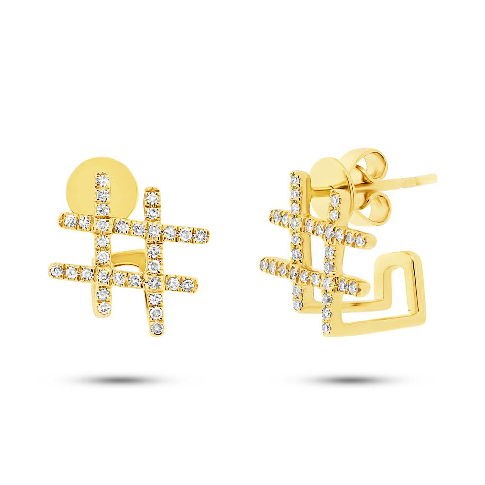 0.17ct 14k Yellow Gold Diamond Hashtag Earrings