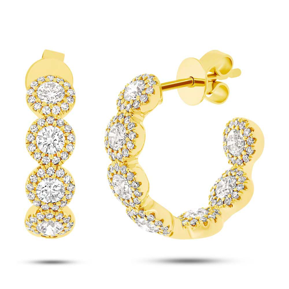 1.84ct 14k Yellow Gold Diamond Hoop Earrings