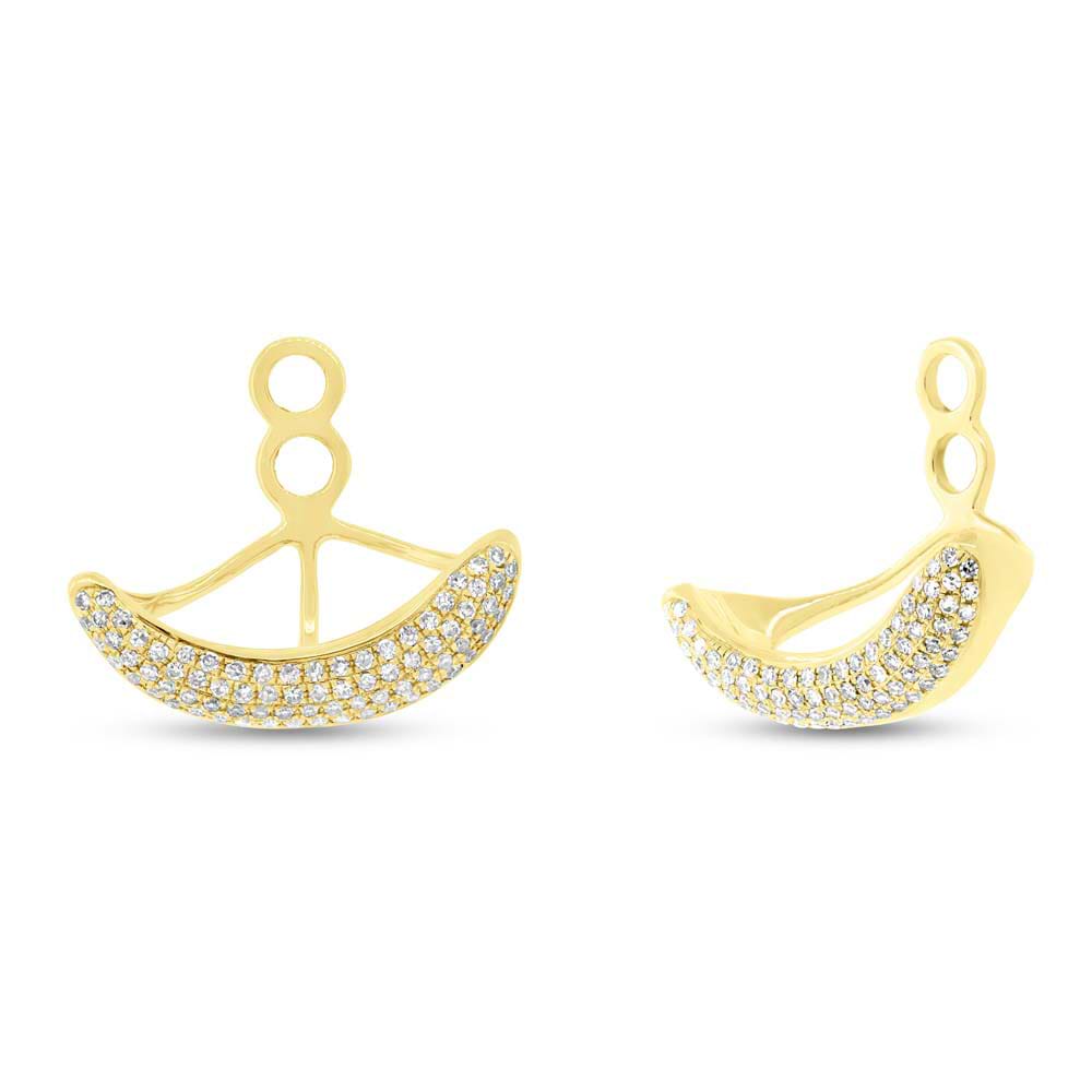 0.28ct 14k Yellow Gold Diamond Pave Crescent Earrings Jacket