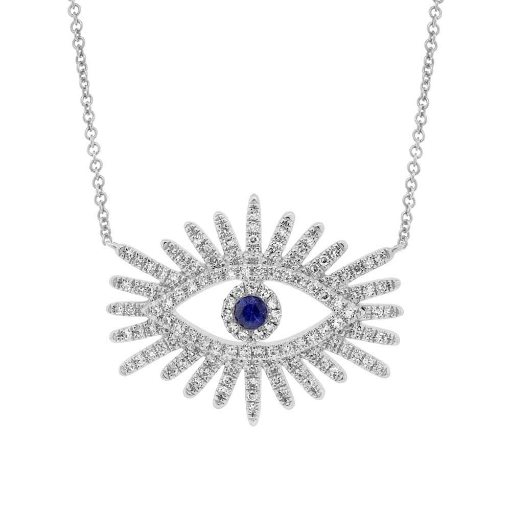 0.30ct Diamond & 0.07ct Blue Sapphire 14k White Gold Eye Necklace