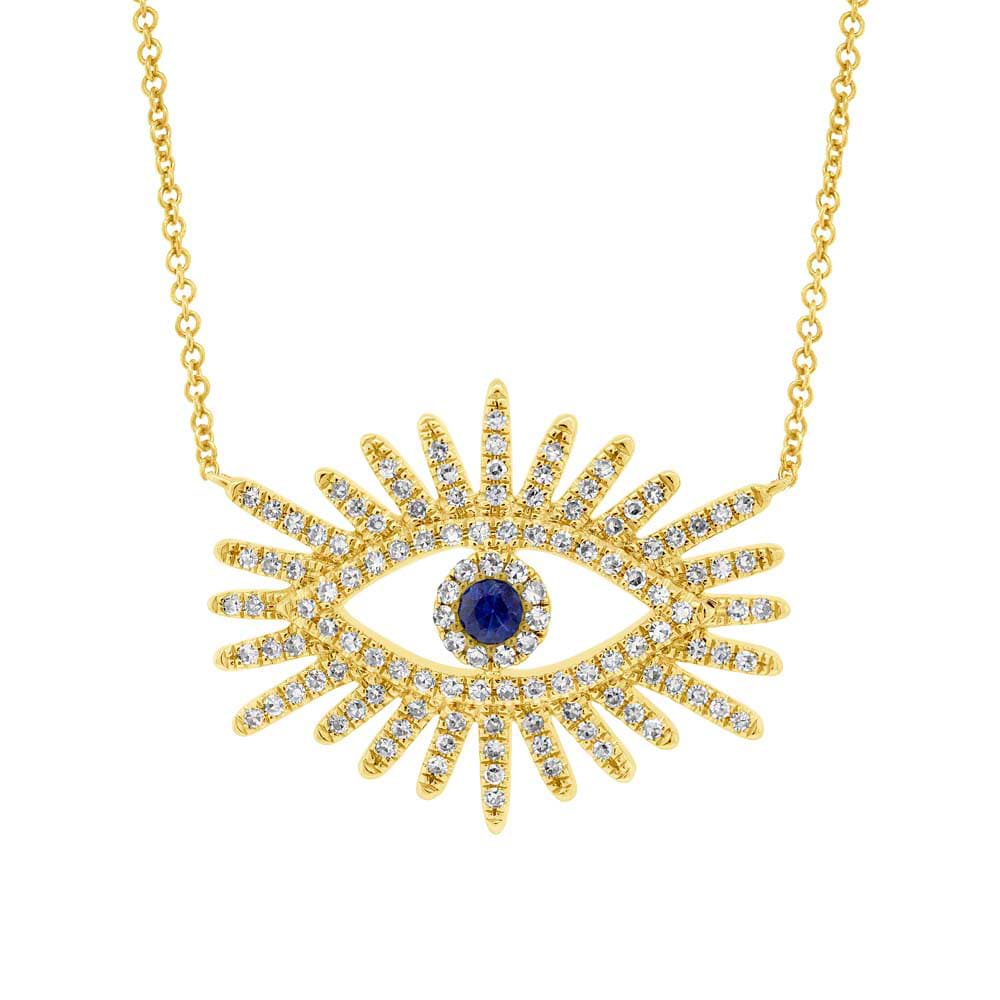 0.30ct Diamond & 0.07ct Blue Sapphire 14k Yellow Gold Eye Necklace