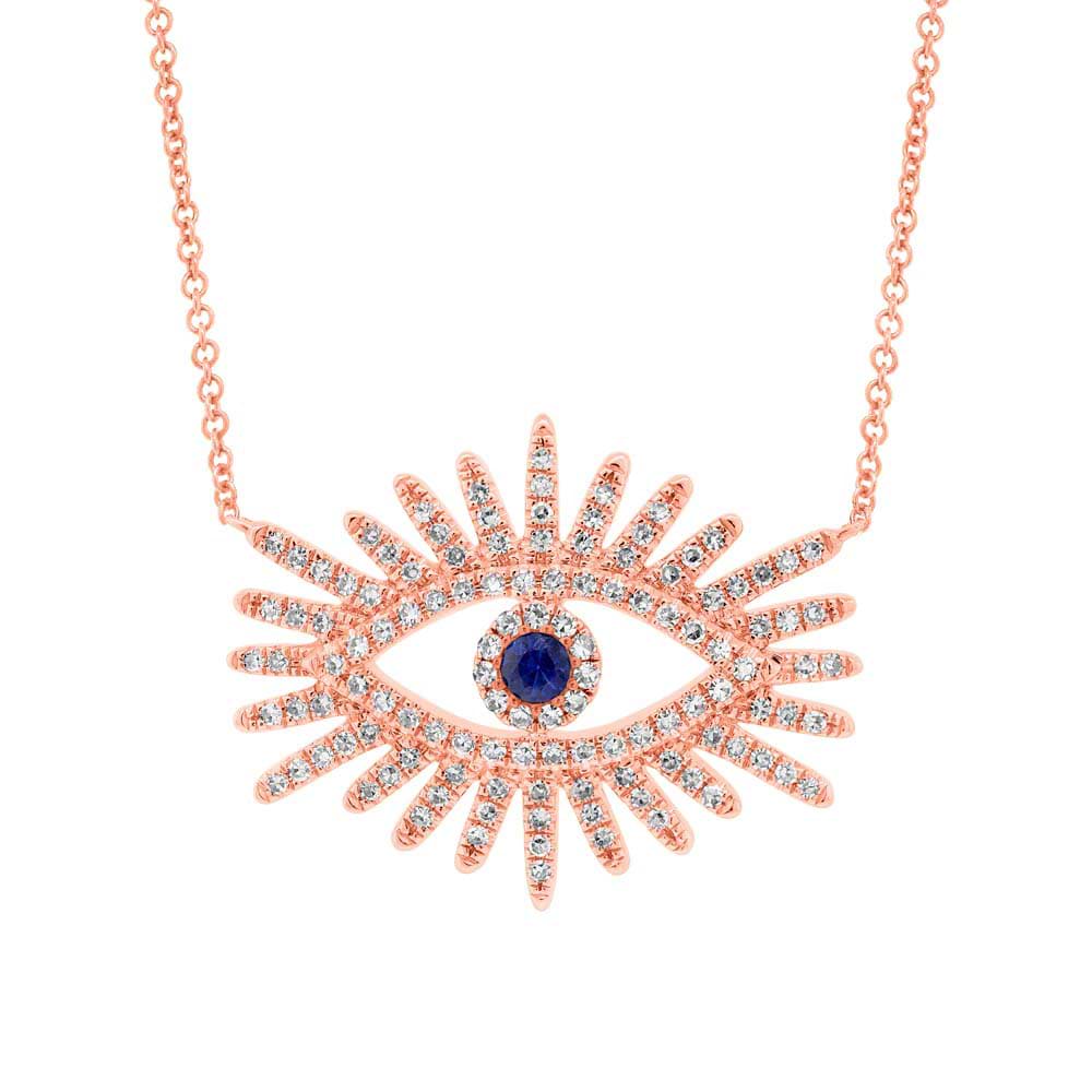 0.30ct Diamond & 0.07ct Blue Sapphire 14k Rose Gold Eye Necklace