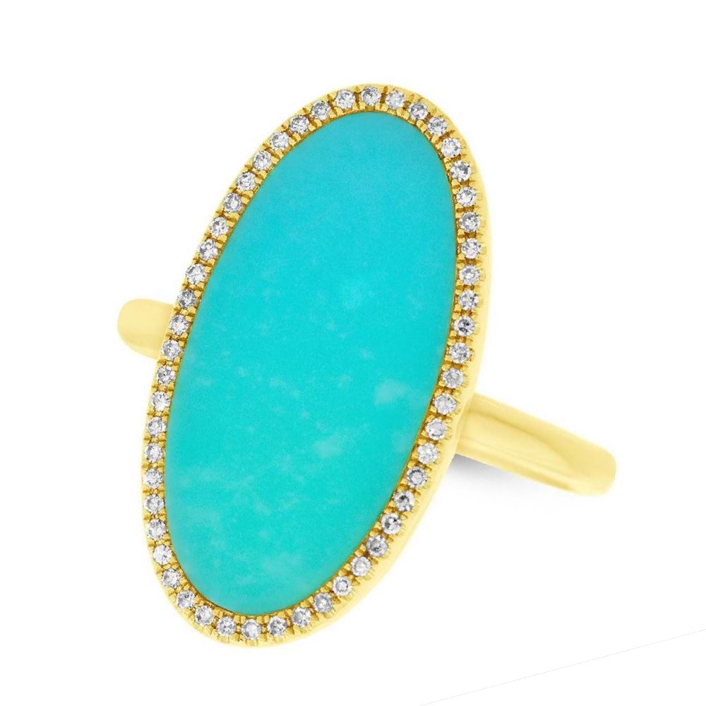 0.12ct Diamond & 2.40ct Composite Turquoise 14k Yellow Gold Lady's Ring
