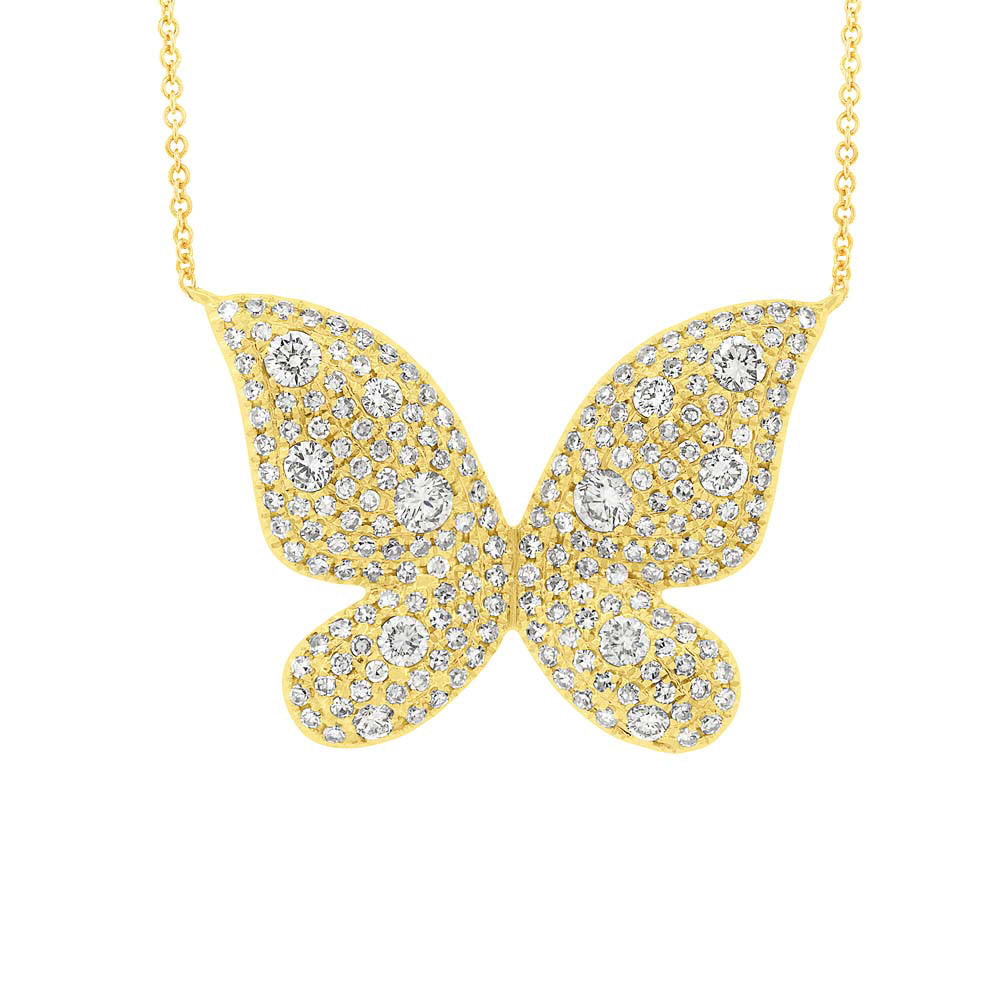 0.69ct 14k Yellow Gold Diamond Butterfly Necklace