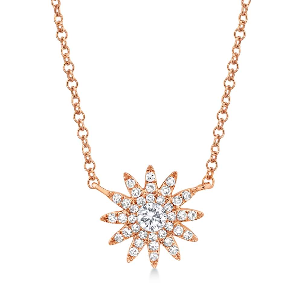 Diamond Pave Starburst Pendant Necklace 14k Rose Gold (0.15ct)