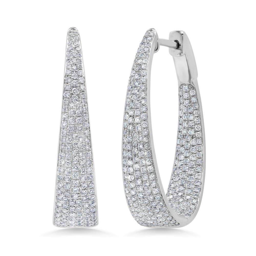 Diamond Pave Inside Out Oval Hoop Earrings 14k White Gold (1.73ct)