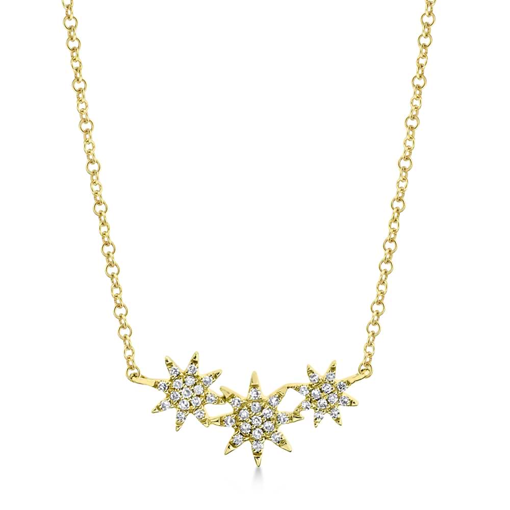 Diamond Triple Starburst Necklace 14k Yellow Gold (0.09ct)