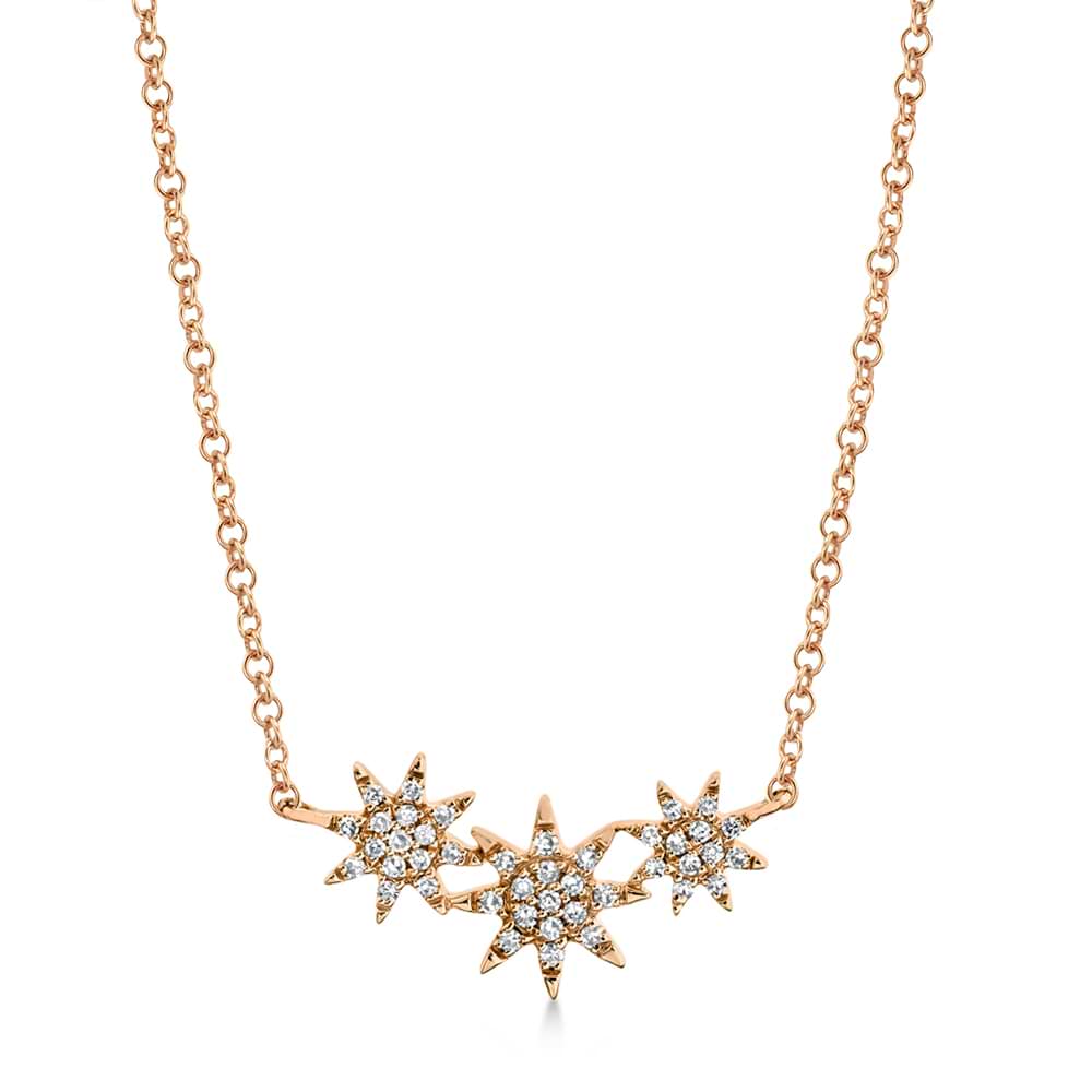 Diamond Triple Starburst Necklace 14k Rose Gold (0.09ct)