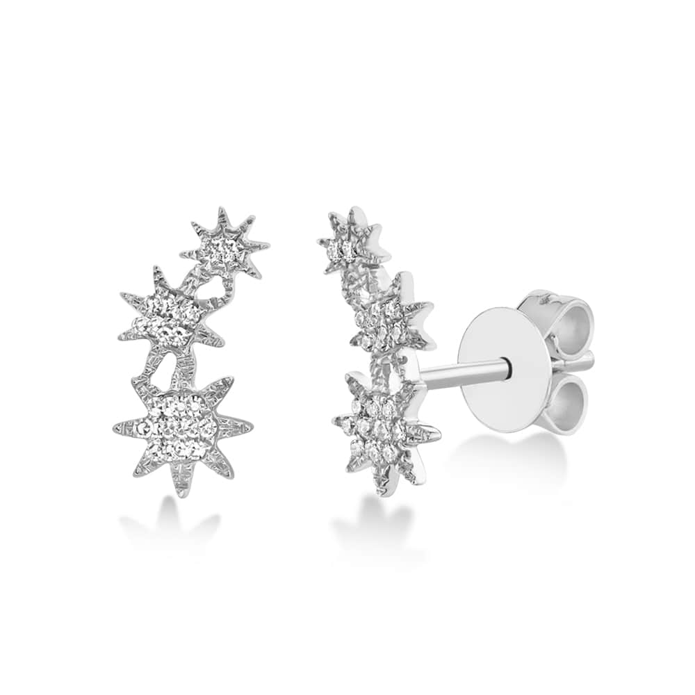 Diamond Triple Starburst Stud Earrings 14k White Gold (0.06ct)