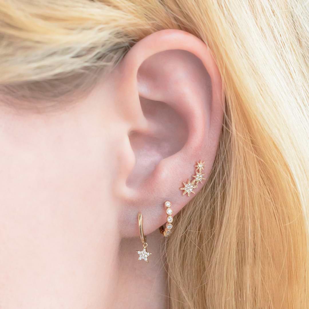Diamond Triple Starburst Stud Earrings 14k White Gold (0.06ct)