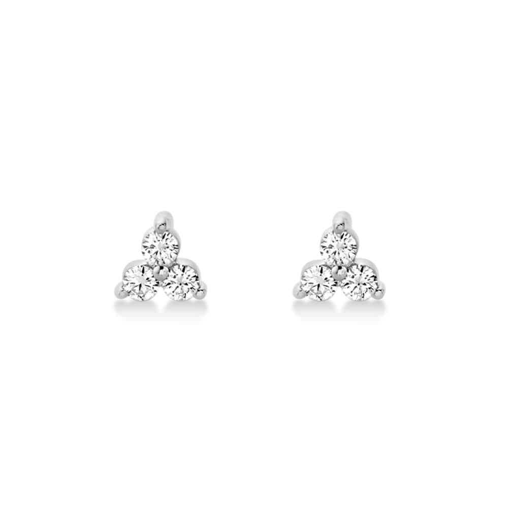 Diamond Three Stone Stud Earrings 14k White Gold (0.15ct)