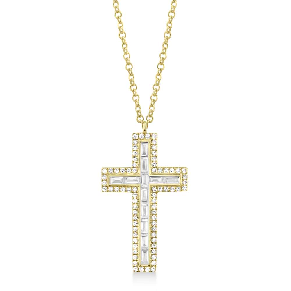 Diamond Baguette Cross Pendant Necklace 14k Yellow Gold (0.31ct)