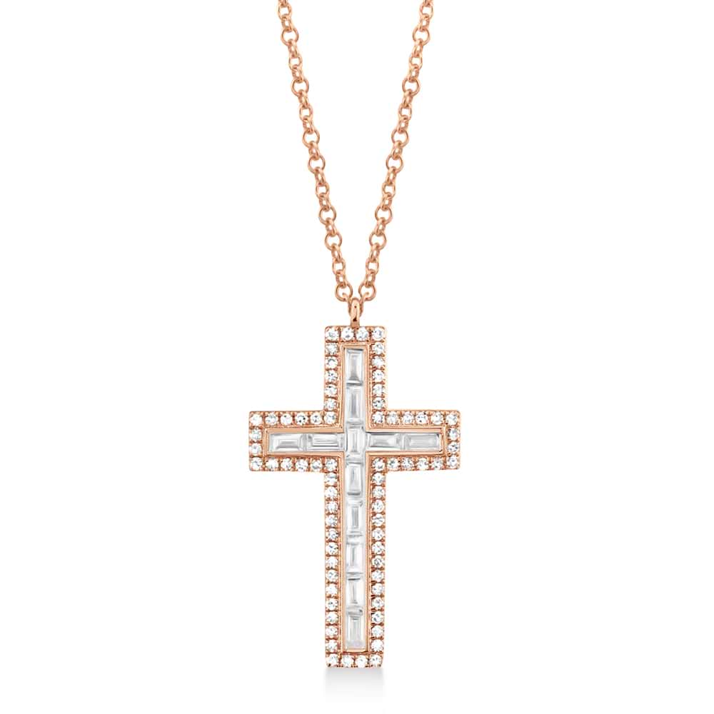 Diamond Baguette Cross Pendant Necklace 14k Rose Gold (0.31ct)