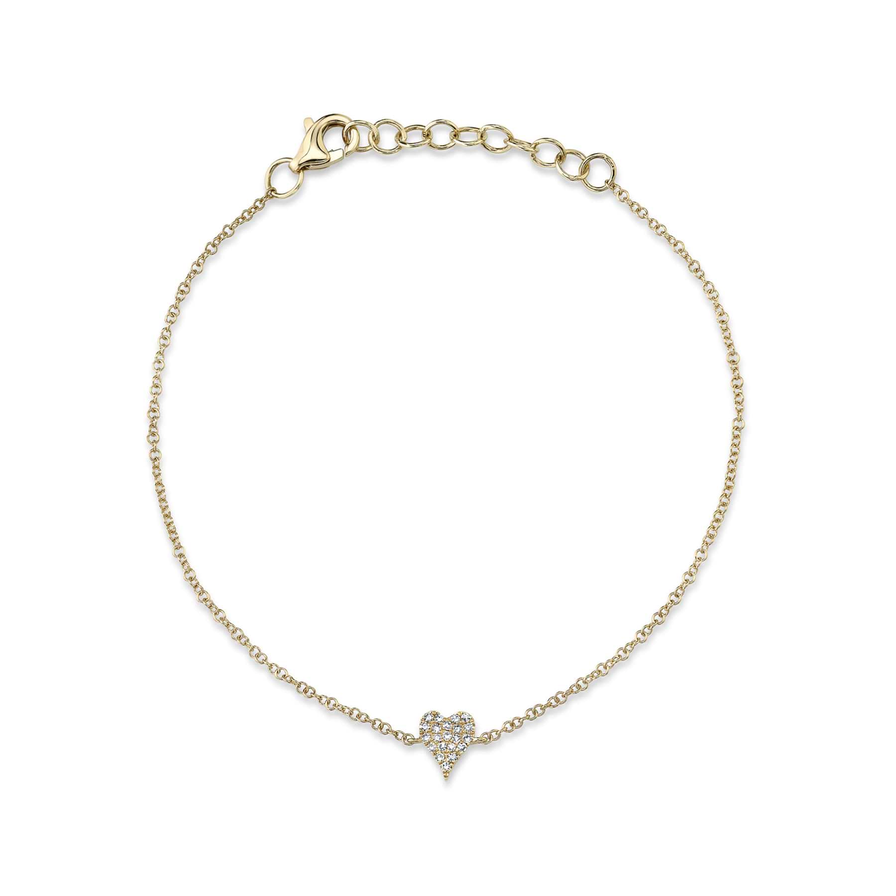 Diamond Pave Heart Link Bracelet 14k Yellow Gold (0.05ct)