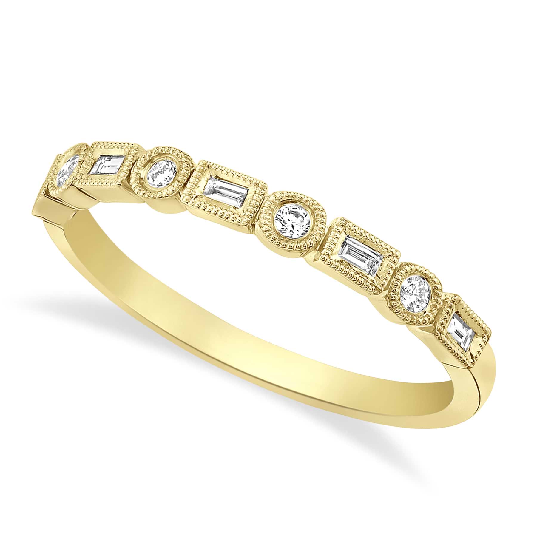 Antique Style Bezel Diamond Half Eternity Ring 14k Yellow Gold (0.14ct)