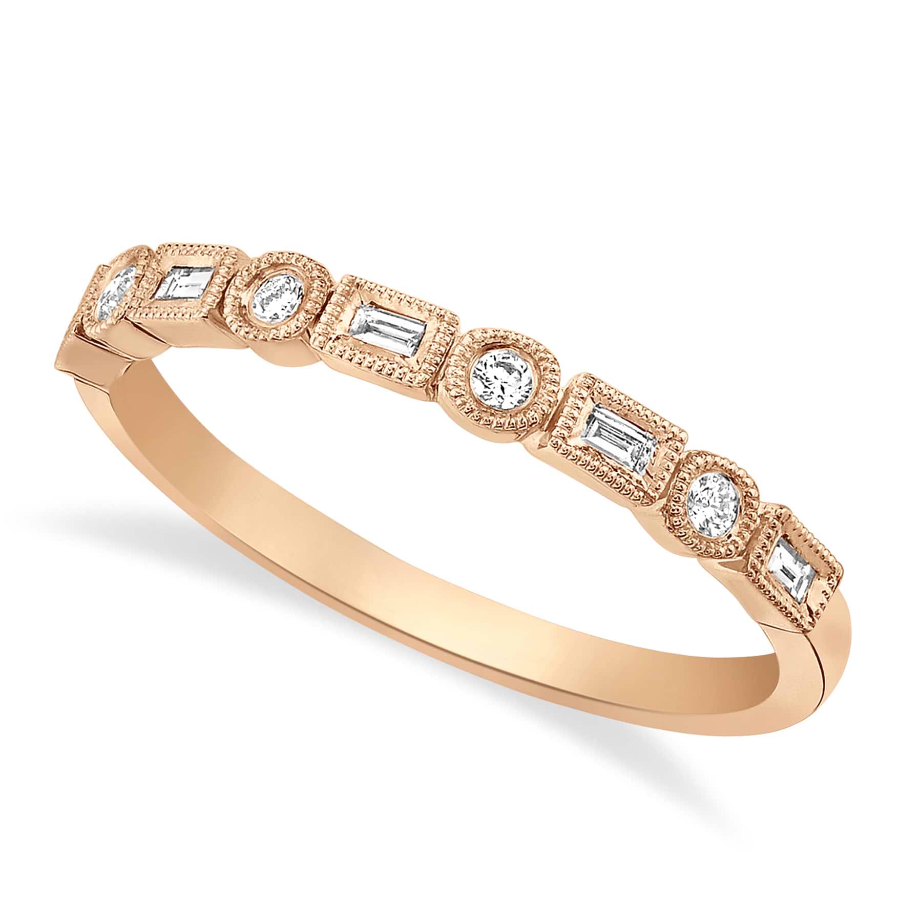 Antique Style Bezel Diamond Half Eternity Ring 14k Rose Gold (0.14ct)