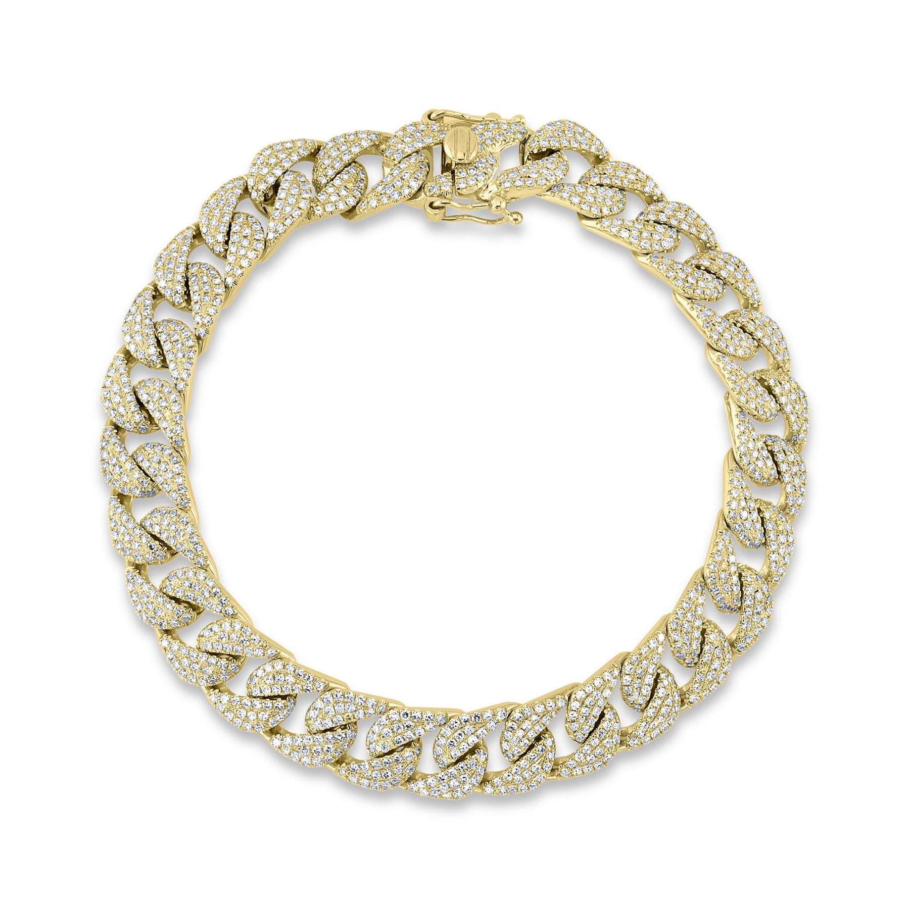 Diamond Pave Cuban Link Bracelet 14k Yellow Gold (3.19ct)