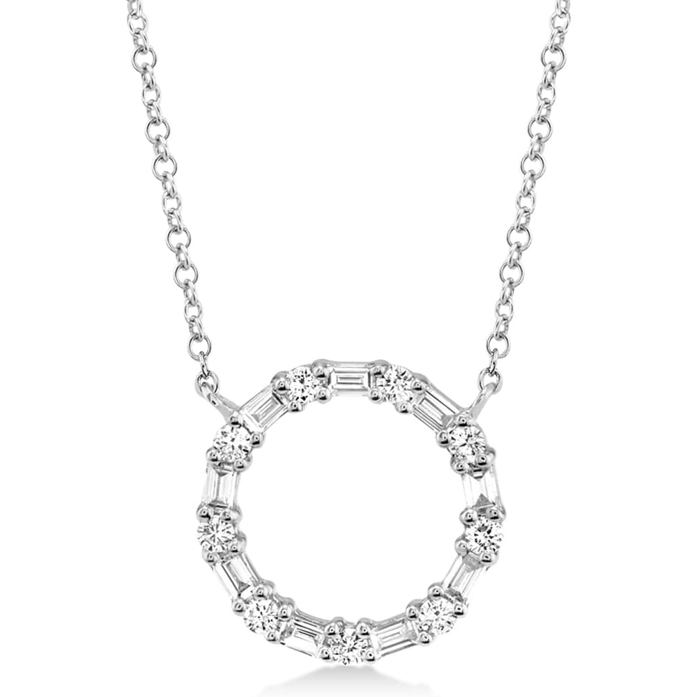 Diamond Baguette Circle Pendant Necklace 14k White Gold (0.29ct)
