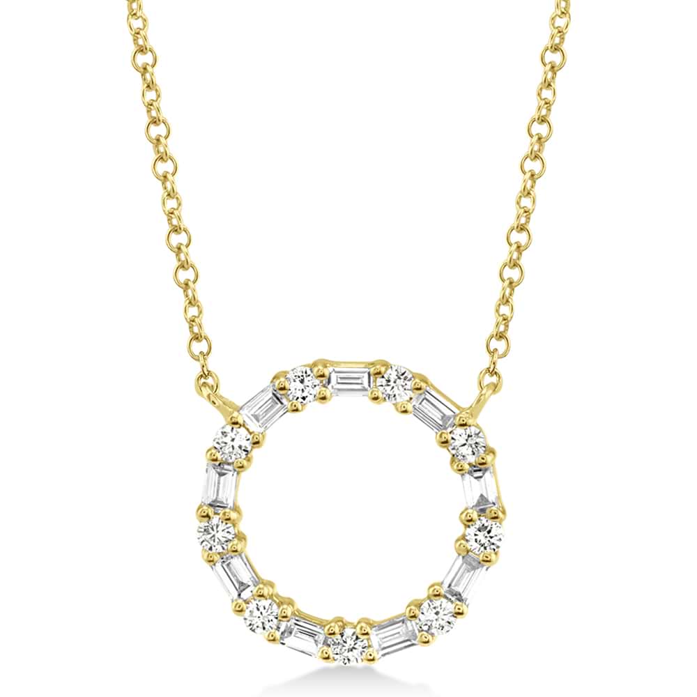 Diamond Baguette Circle Pendant Necklace 14k Yellow Gold (0.29ct)