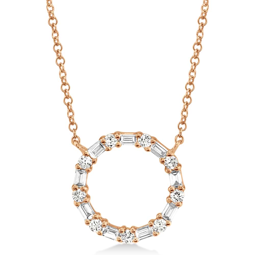 Diamond Baguette Circle Pendant Necklace 14k Rose Gold (0.29ct)