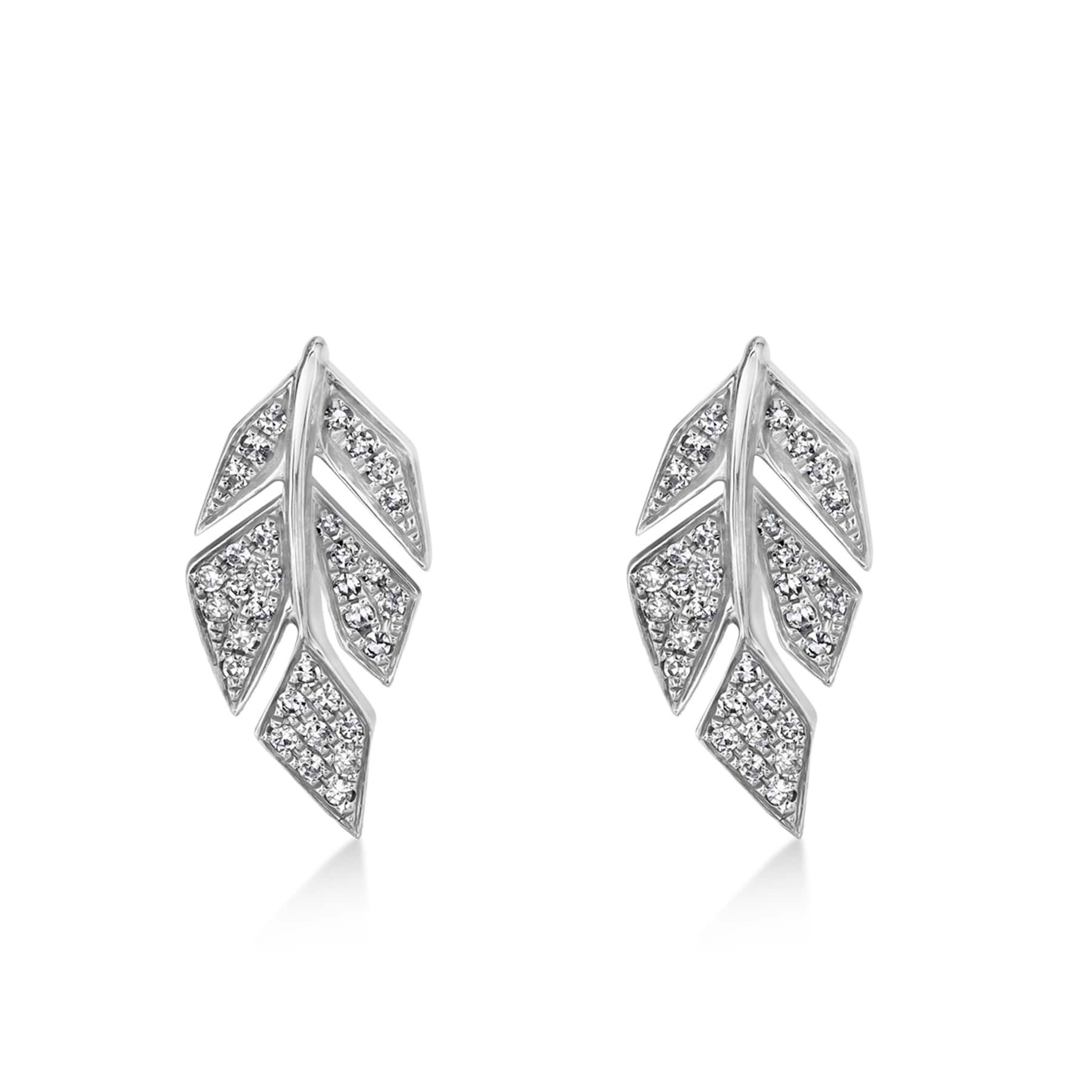 Diamond Pave Leaf Stud Earrings 14k White Gold (0.14ct)