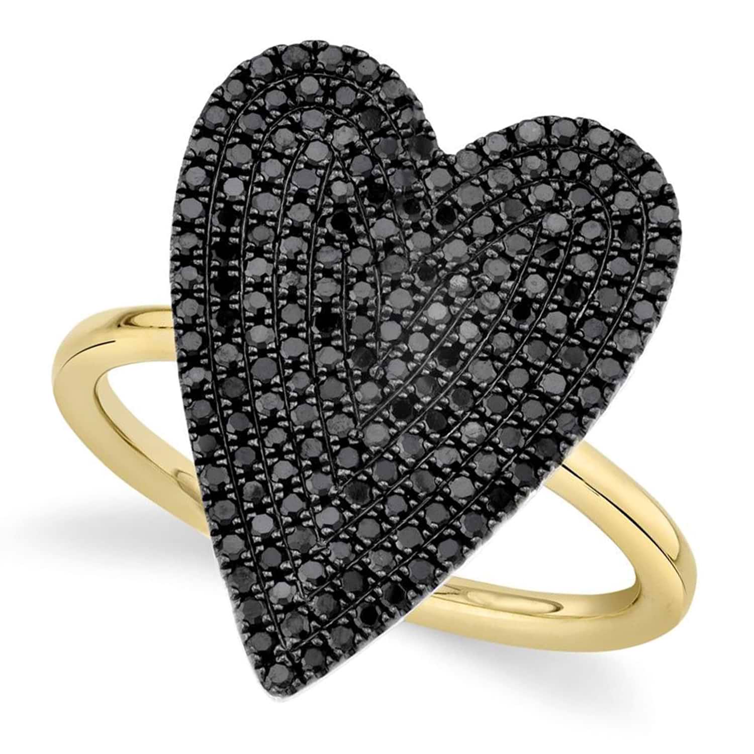 Black Diamond Pave Heart Cocktail Ring 14K Yellow Gold (0.62ct)