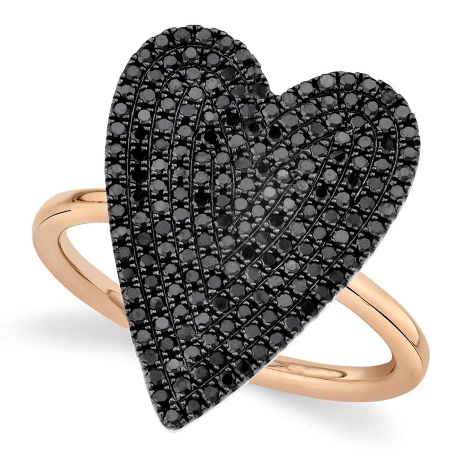 Black Diamond Pave Heart Cocktail Ring 14K Rose Gold (0.62ct)