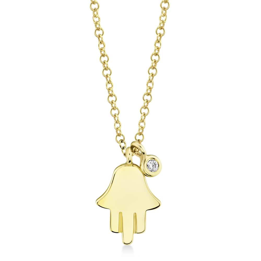 Diamond Bezel Hamsa Pendant Necklace 14k Yellow Gold (0.02ct)