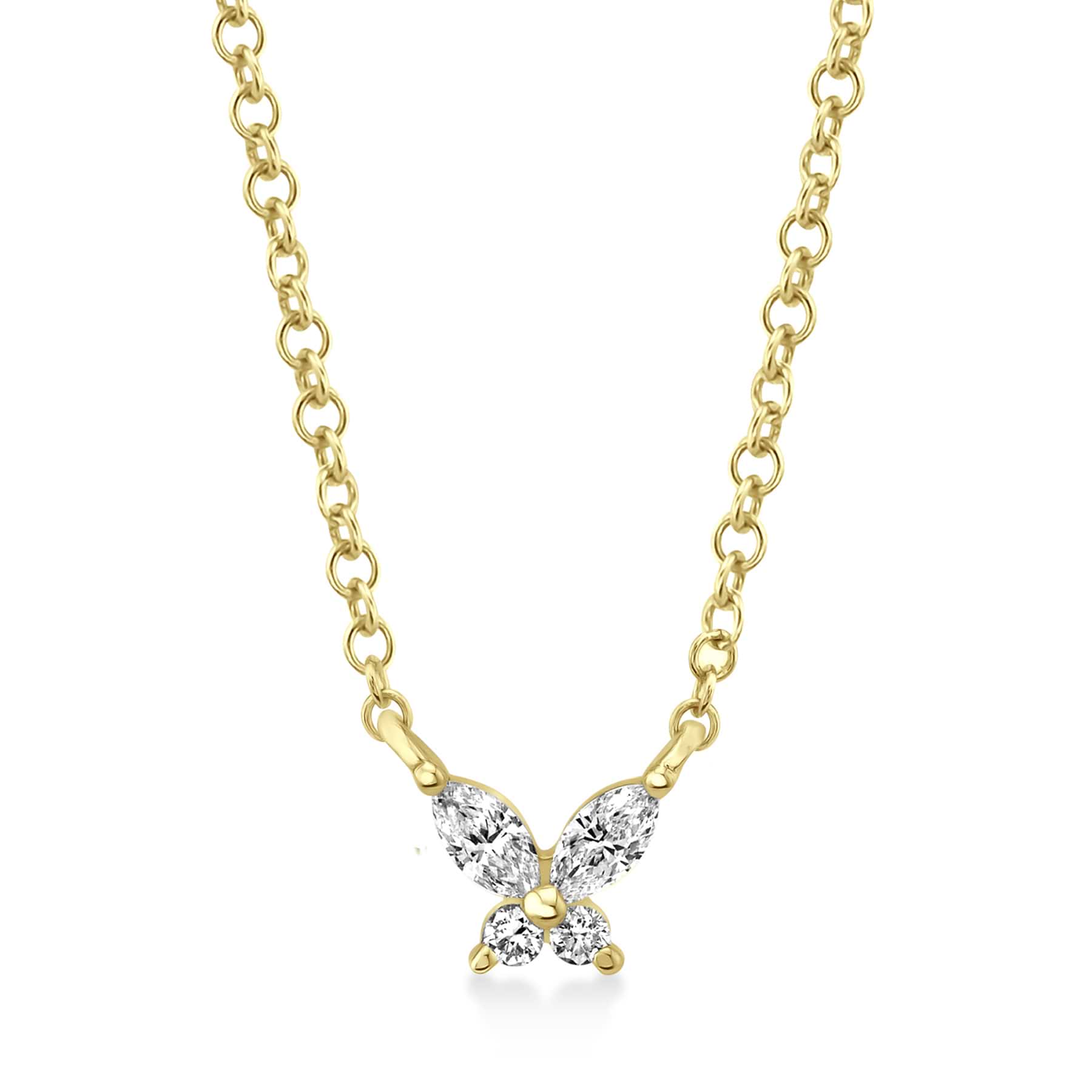 Diamond Butterfly Pendant Necklace 14k Yellow Gold (0.10ct)