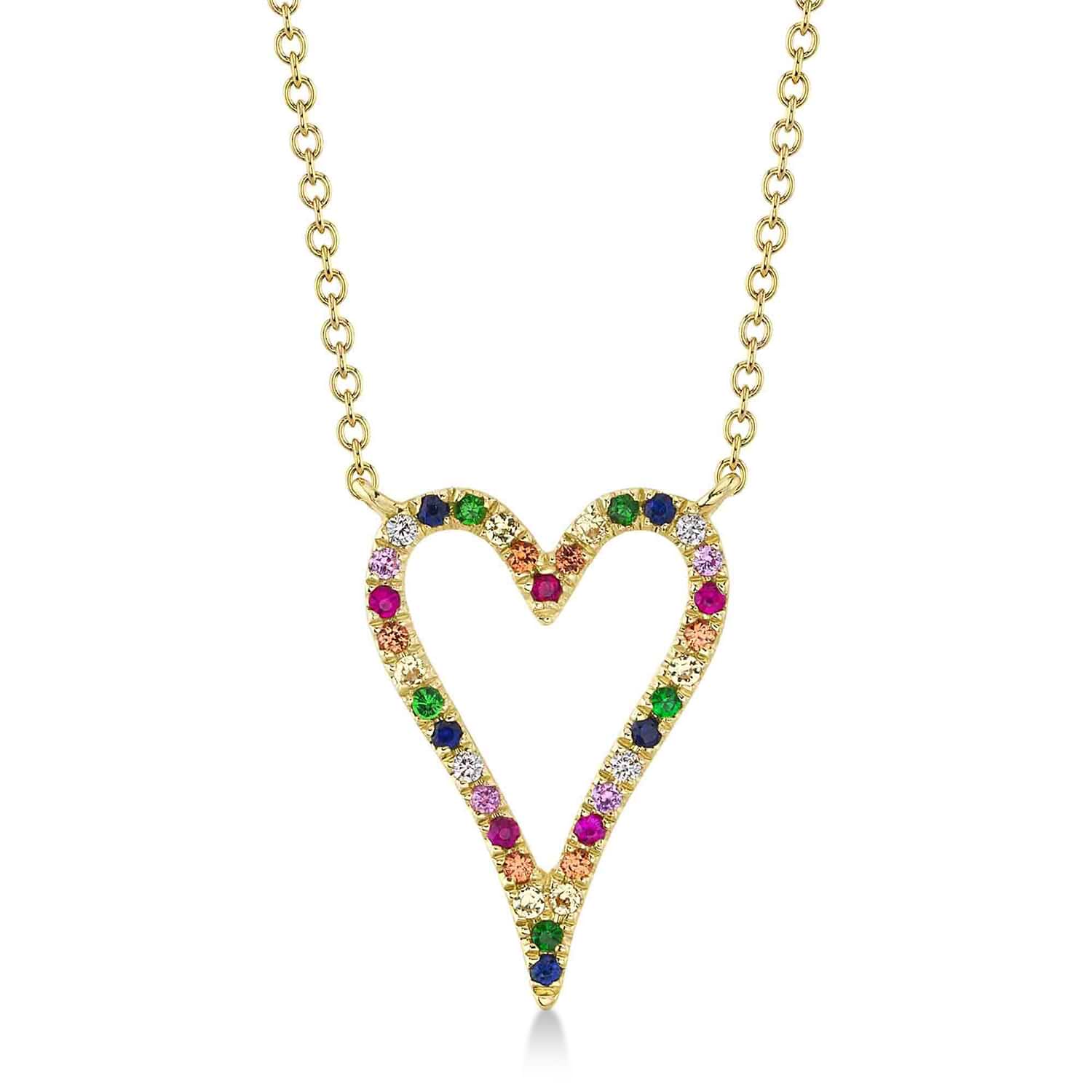 Diamond & Multi-Color Pave Heart Pendant necklace in 14K Yellow Gold(0.22ct)
