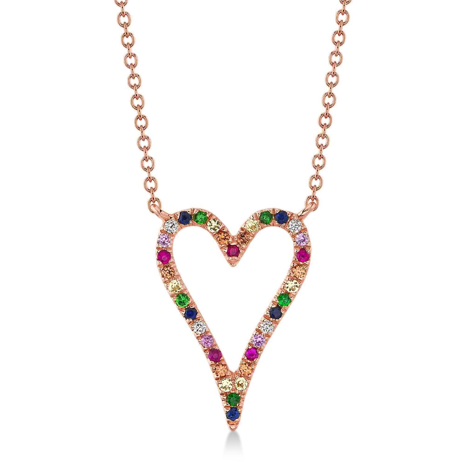 Diamond & Multi-Color Pave Heart Pendant necklace in 14K Rose Gold (0.22ct)