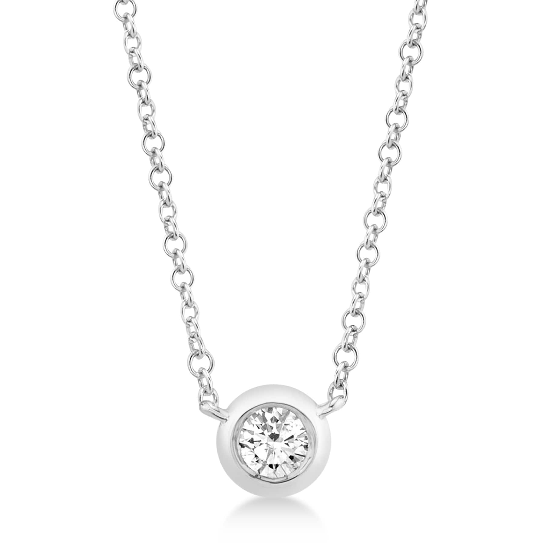 Bezel Diamond Pendant Solitare Necklace 14k White Gold (0.20ct)