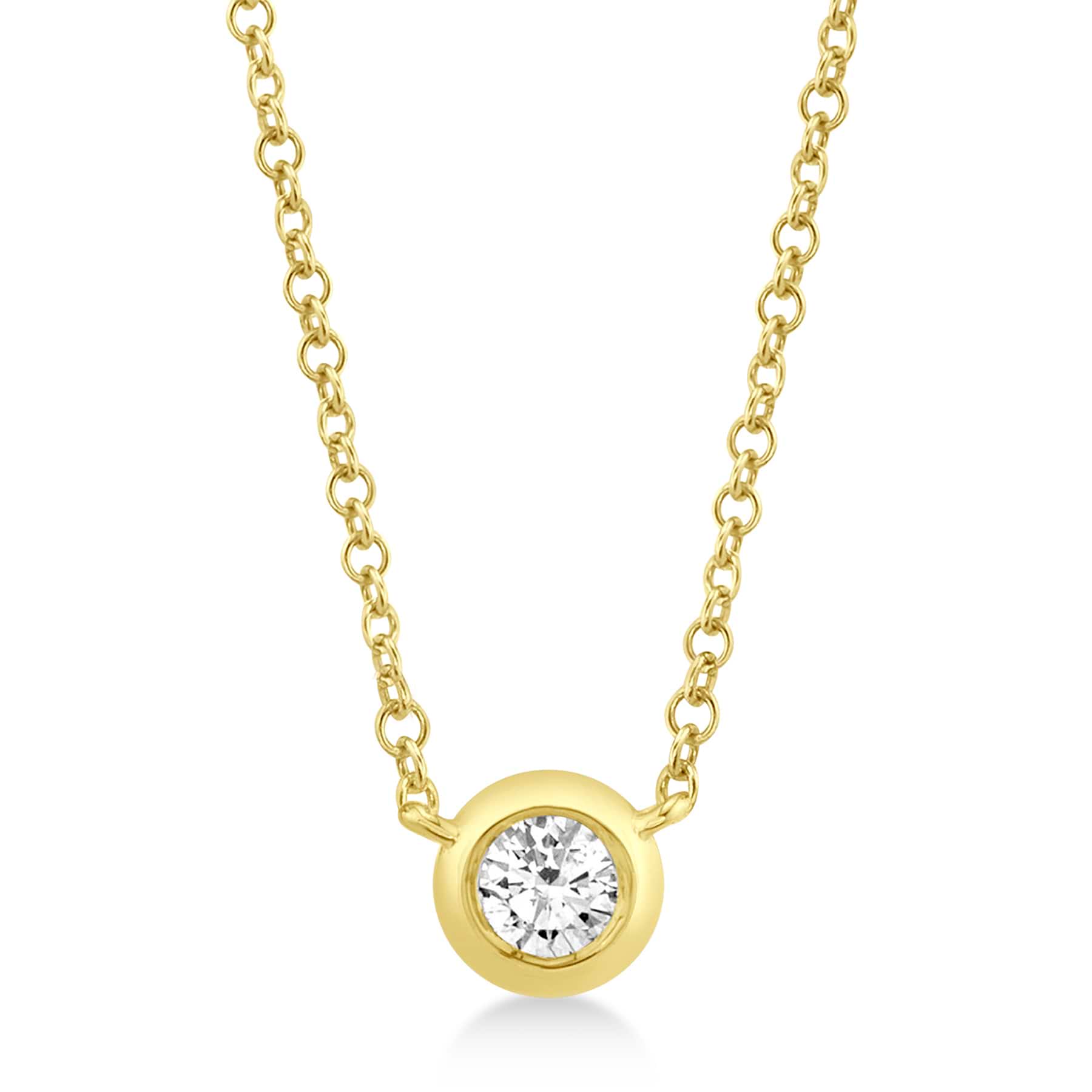 Bezel Diamond Pendant Solitare Necklace 14k Yellow Gold (0.20ct)
