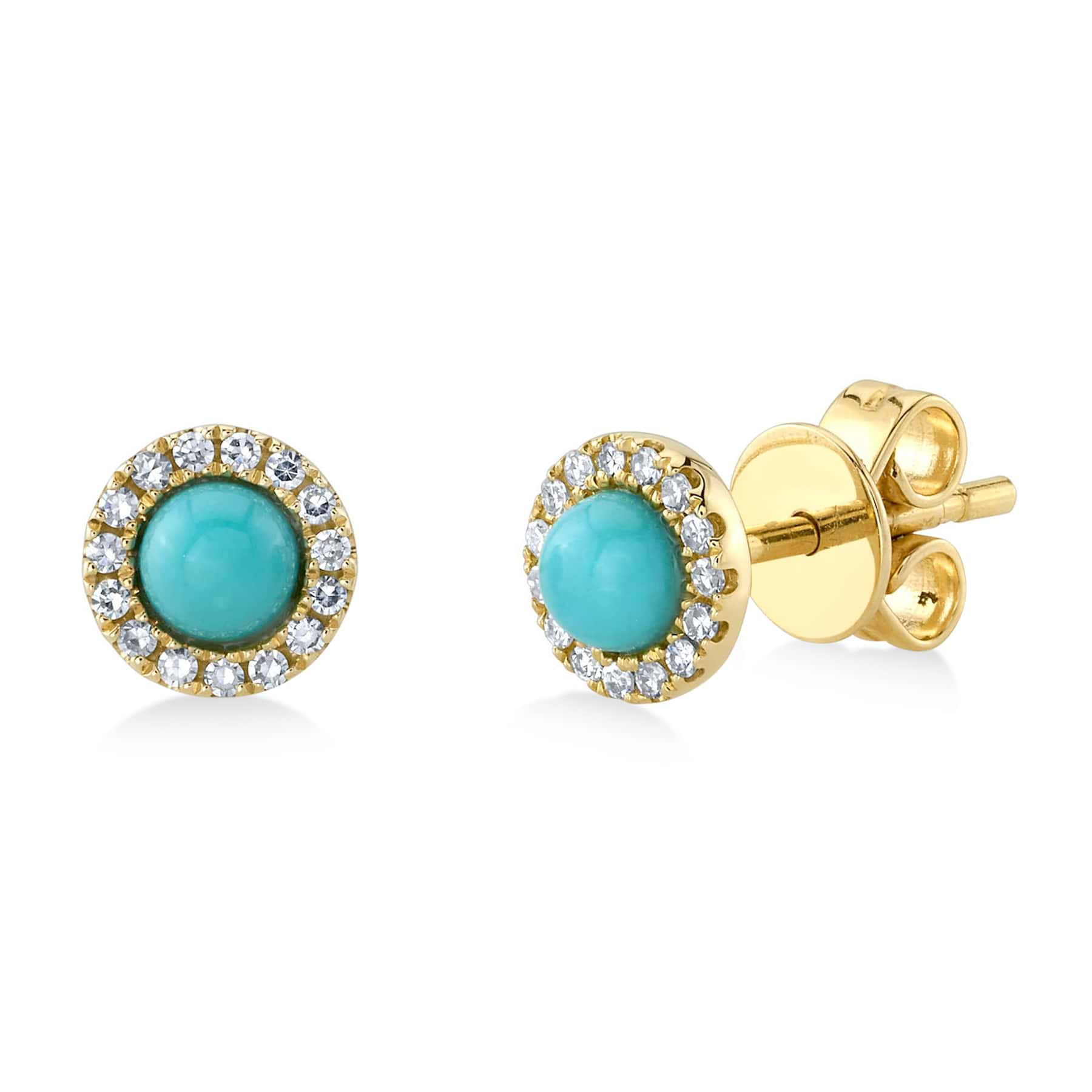 Diamond & Turquoise Stud Earrings 14K Yellow Gold (0.33ct)