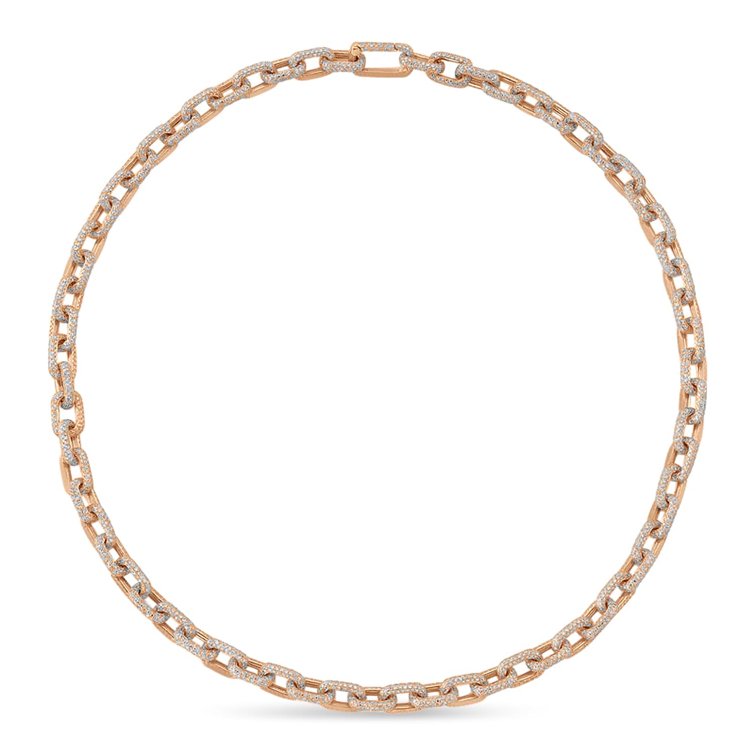 Diamond Pave Link Chain Necklace 14k Rose Gold (19.30ct)