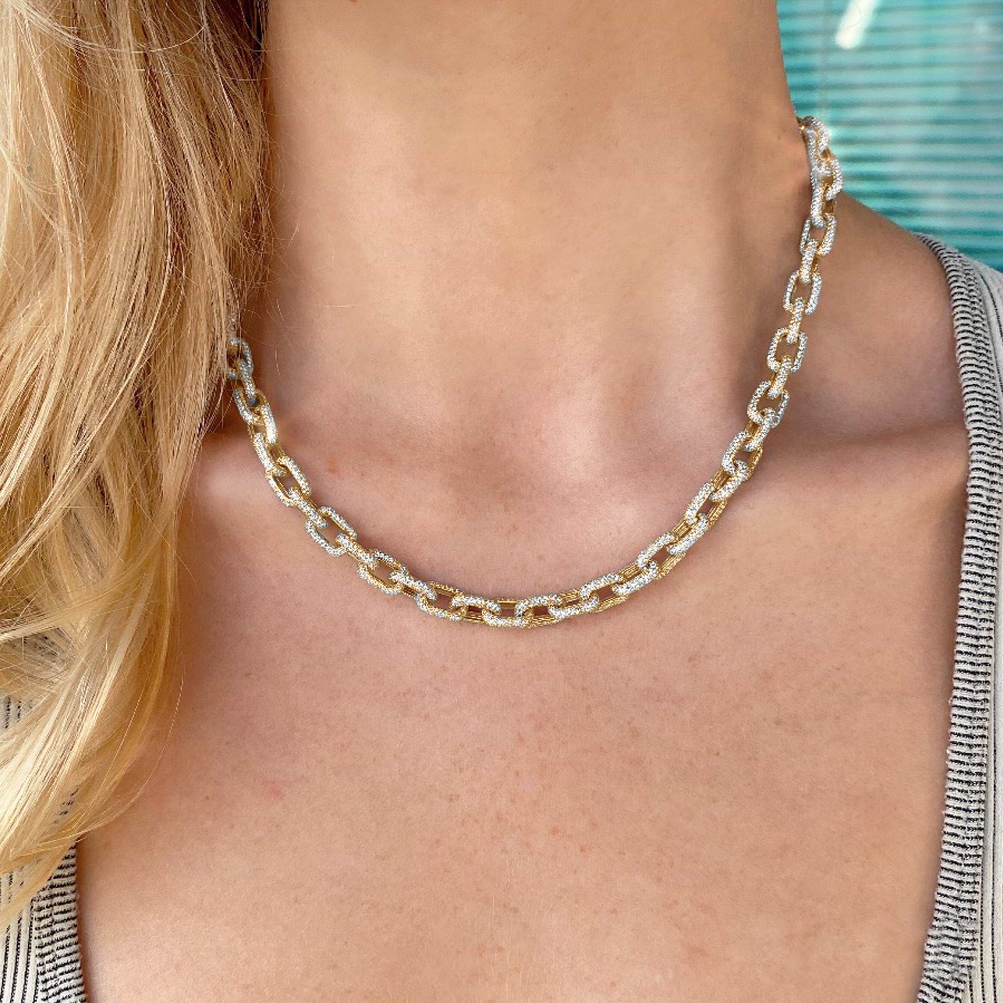 Diamond Pave Link Chain Necklace 14k Yellow Gold (19.30ct)