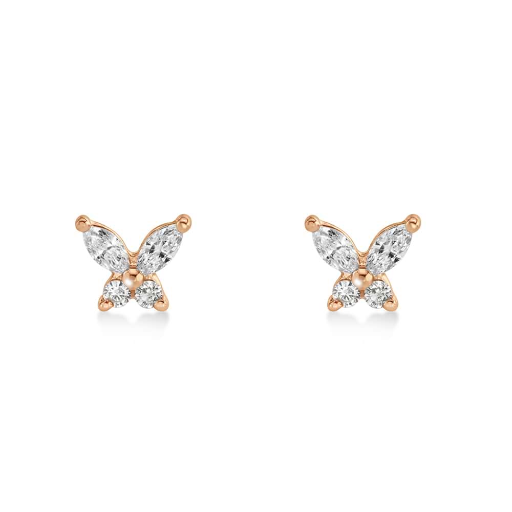 Diamond Butterfly Stud Earrings 14k Rose Gold (0.29ct)