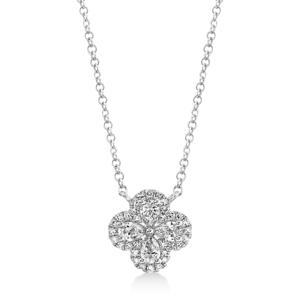 Pear & Round Diamond Clover Necklace 14k White Gold (0.41ct)