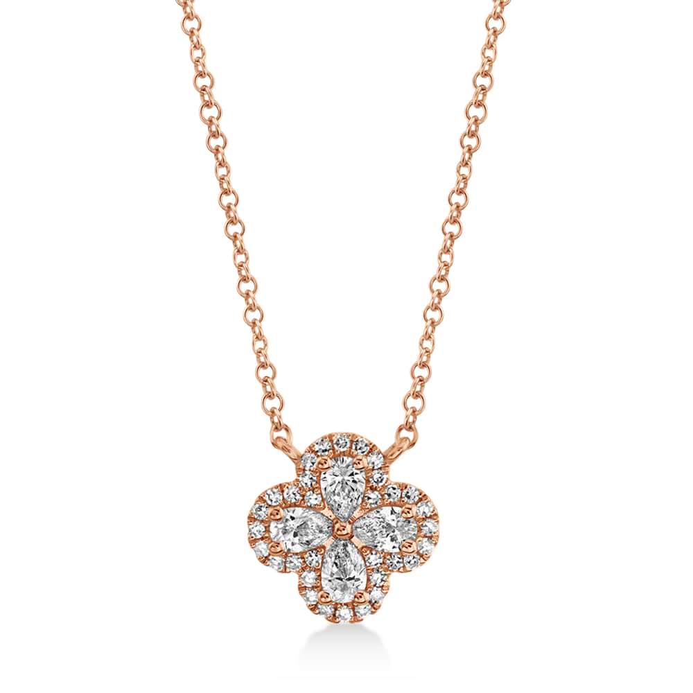 Pear & Round Diamond Clover Necklace 14k Rose Gold (0.41ct)
