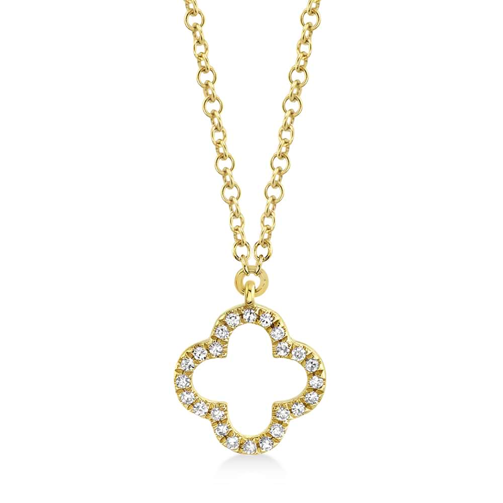 Diamond Accented Clover Pendant Necklace 14k Yellow Gold (0.08ct)