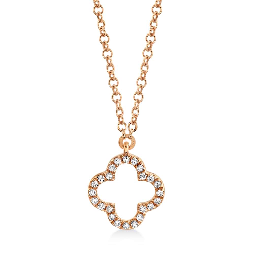 Diamond Accented Clover Pendant Necklace 14k Rose Gold (0.08ct)