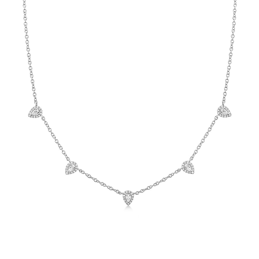 Pear Diamond Station Necklace 14k White Gold (4.09ct)