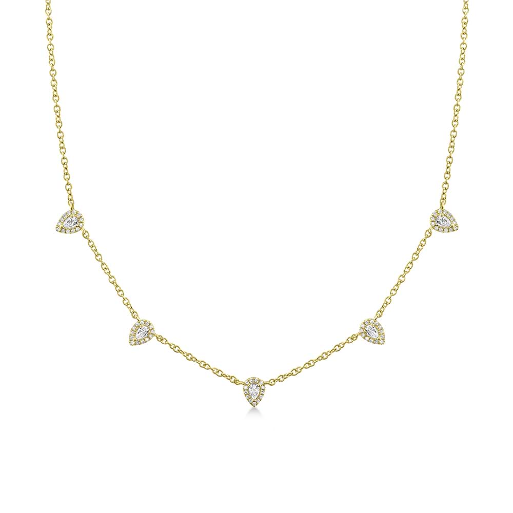 Pear Diamond Station Necklace 14k Yellow Gold (4.09ct)