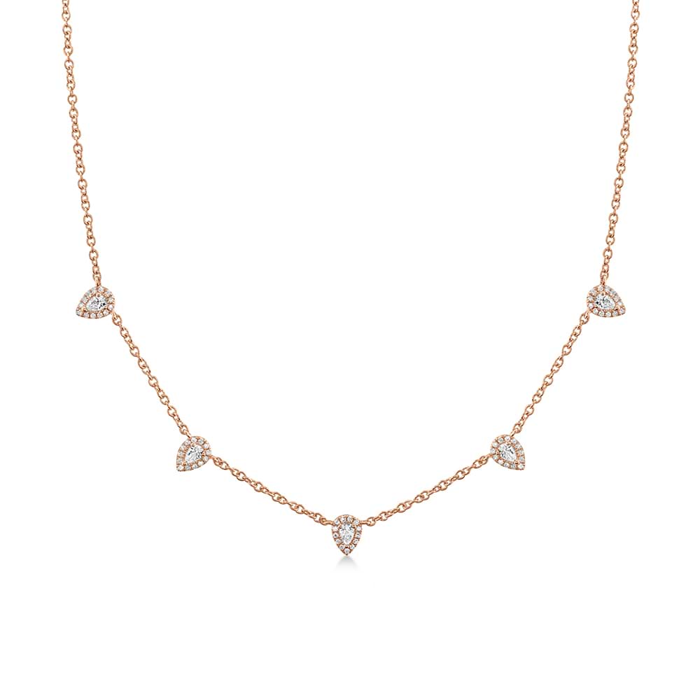 Pear Diamond Station Necklace 14k Rose Gold (4.09ct)