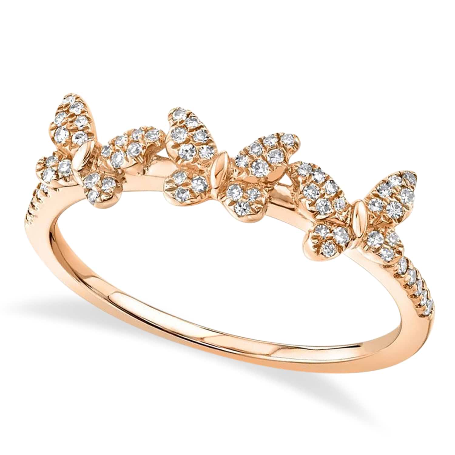 Diamond-Accented Triple Butterfly Ring 14K Rose Gold (0.15ct)