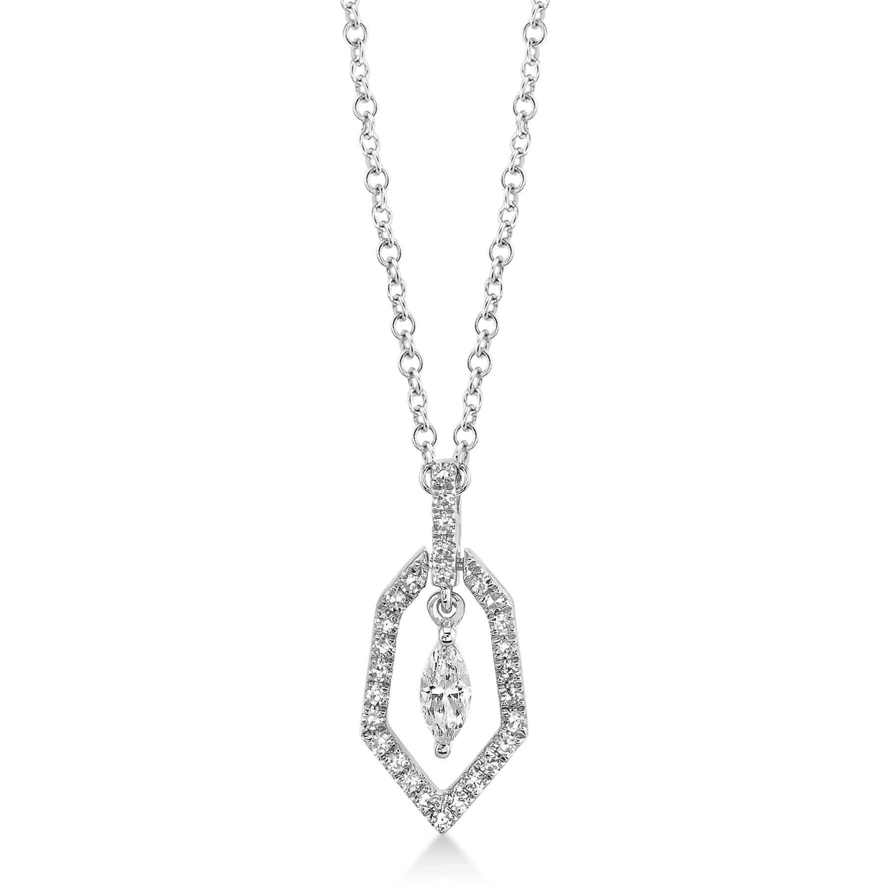 Diamond Marquise Dangling Pendant Necklace 14k White Gold (0.17ct)