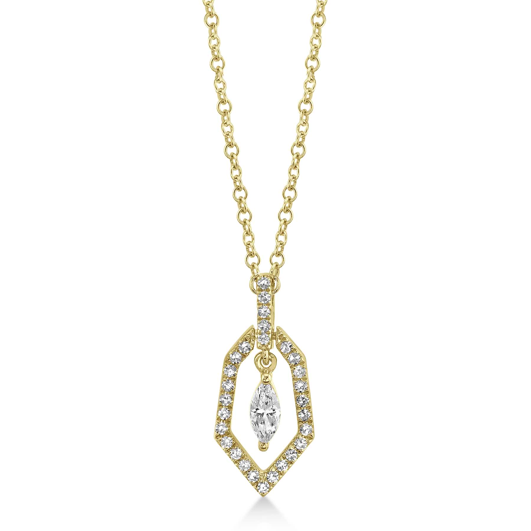 Diamond Marquise Dangling Pendant Necklace 14k Yellow Gold (0.17ct)